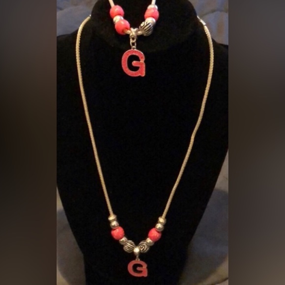 Monogram (G) Silver Tone Chain and Bracelet Set - Picture 1 of 6